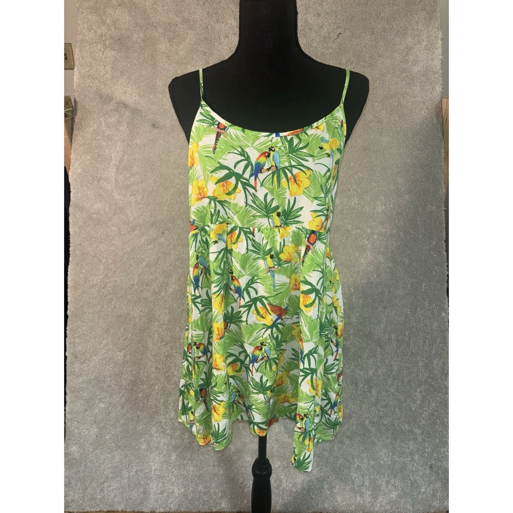American Apparel Parrot Yellow Green Flowy Tropic Tank Dress Women's Sz Small